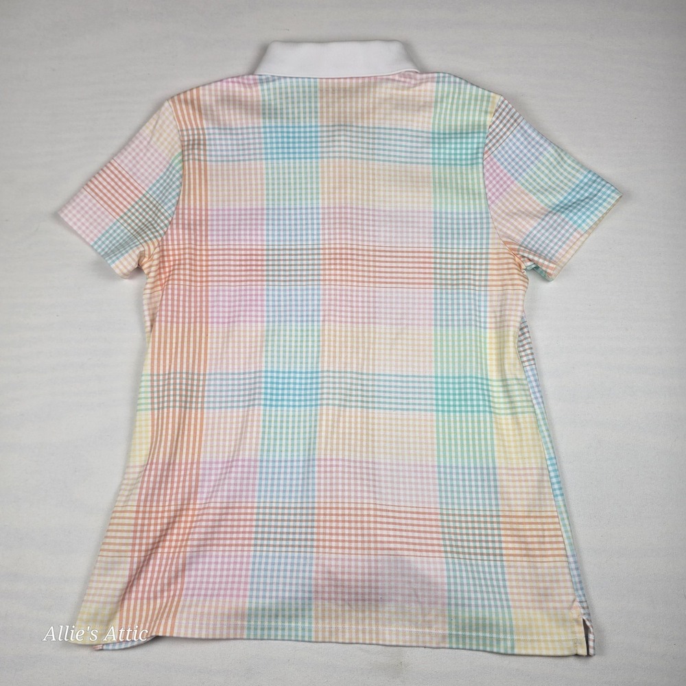 Lands End Womens Button Up Shirt Polo Collar Rainbow Plaid 100% Cotton Medium - Picture 4 of 6
